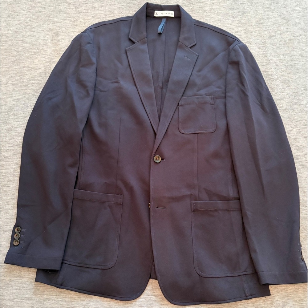 7 Diamonds Mens Navy Blue Knit 2-Button Unlined Travel Blazer Jacket - Large